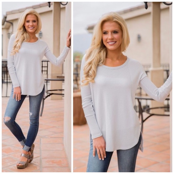 1 DAY CLEARANCE* New M grey waffle tunic top - Picture 2 of 5