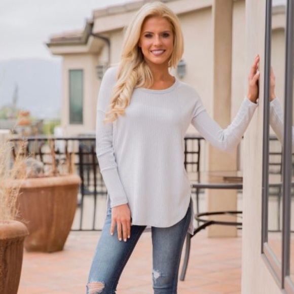 1 DAY CLEARANCE* New M grey waffle tunic top - Picture 3 of 5