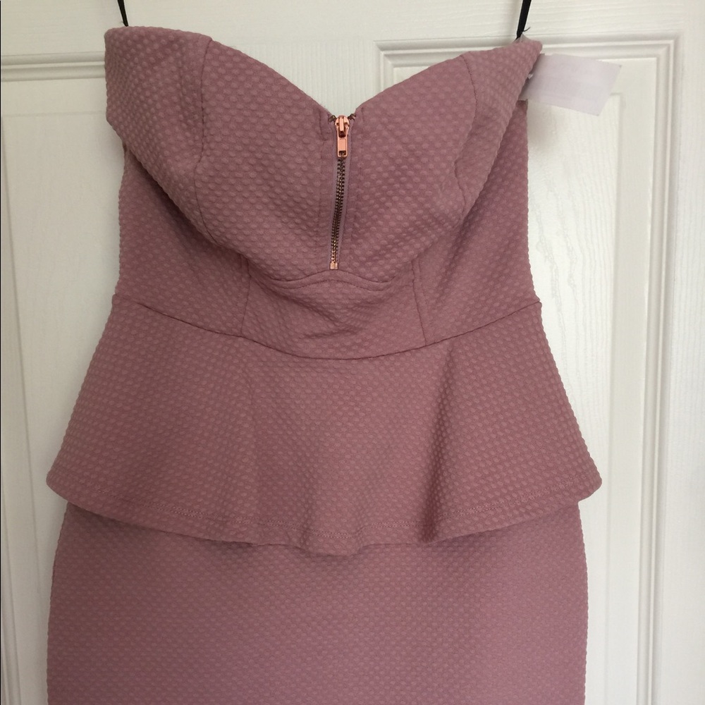 Pink Strapless Bebe Peplum Dress