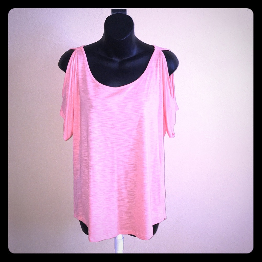 Light orange open shoulder tee