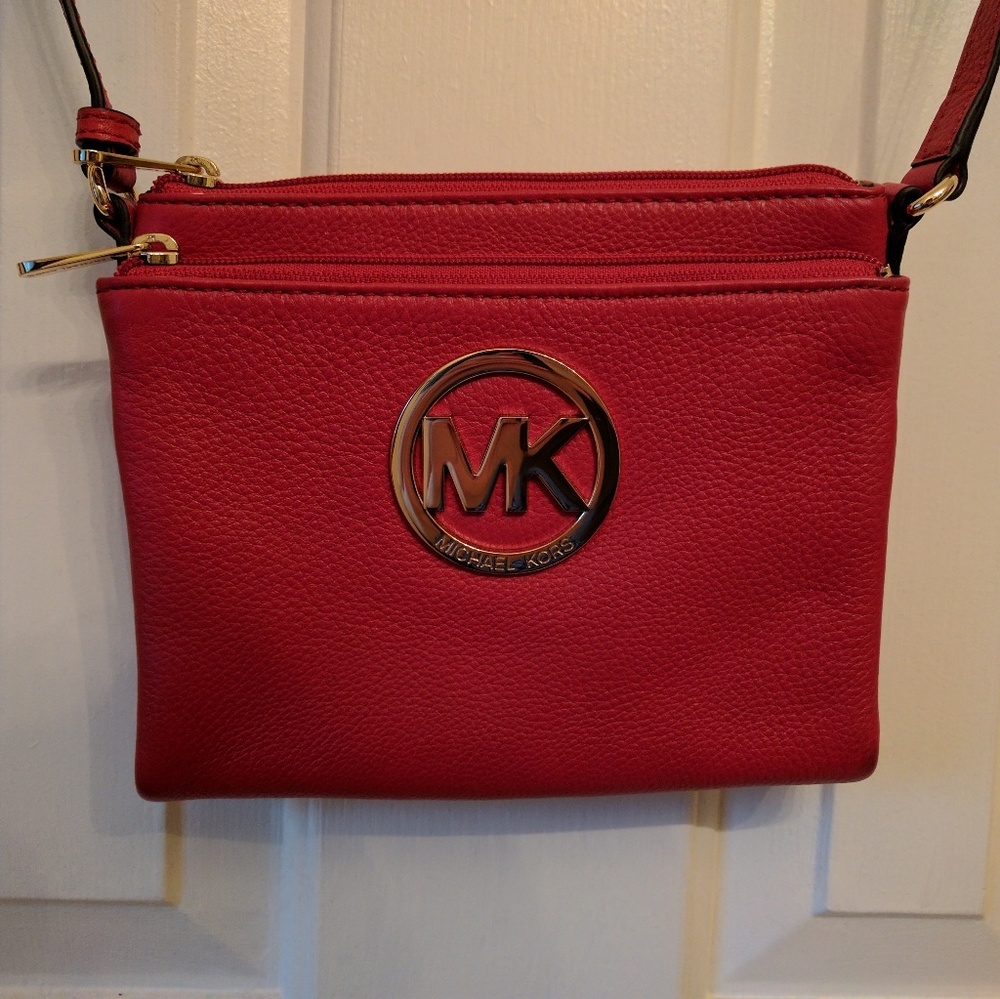 Michael Kors Red Leather Crossbody Bag