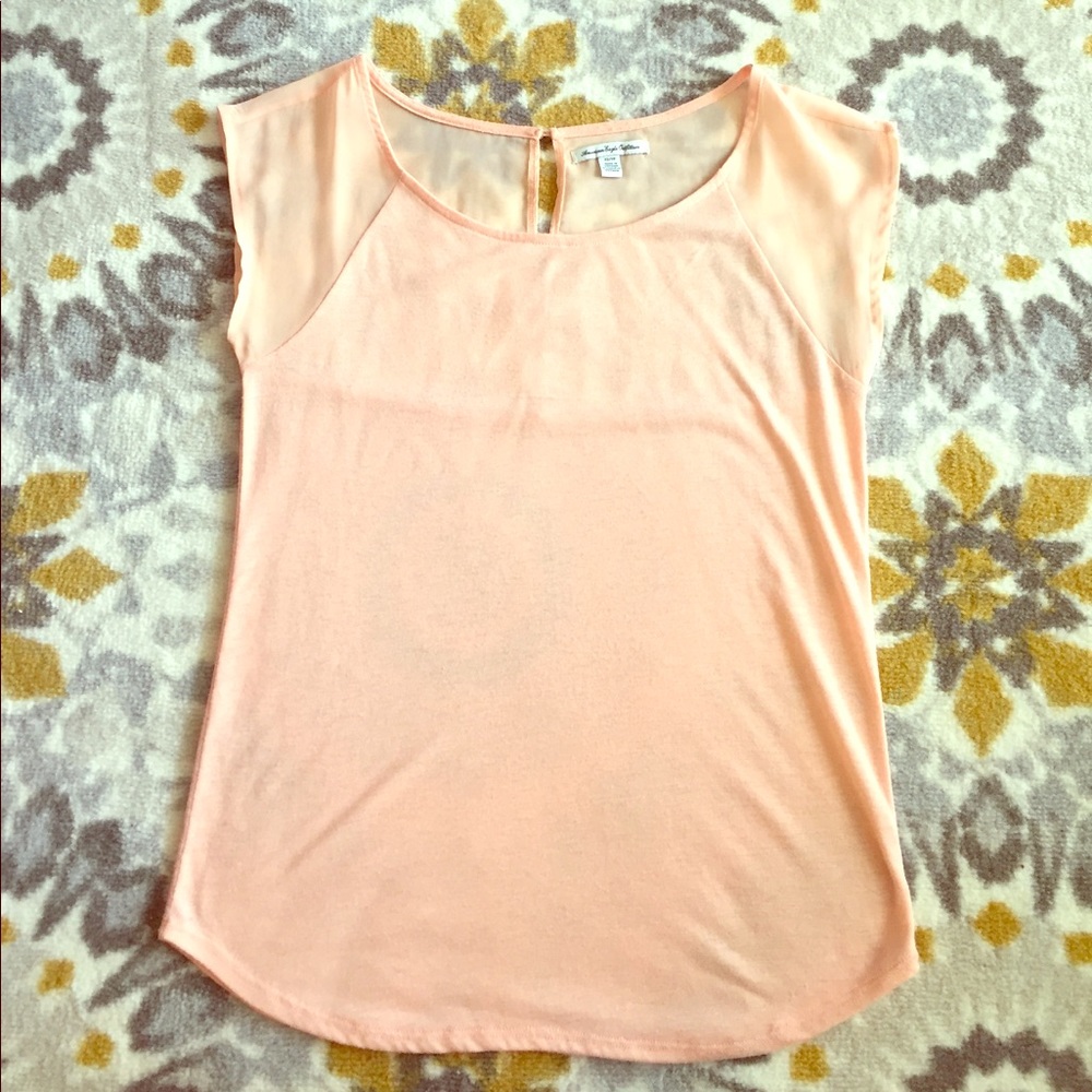 AE peach blouse with sheer detailing