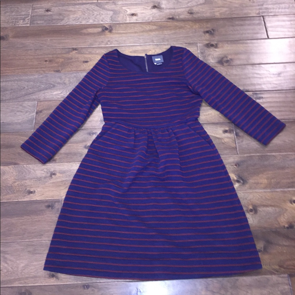Anthropologie Navy and Maroon Stripe Dress
