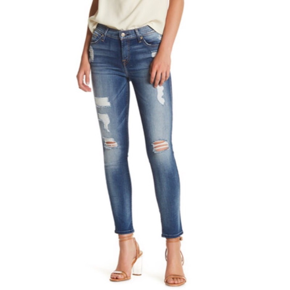 Distressed 7 for all mankind skinny ankle jeans