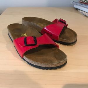Birkenstock red patent leather sandals size 38