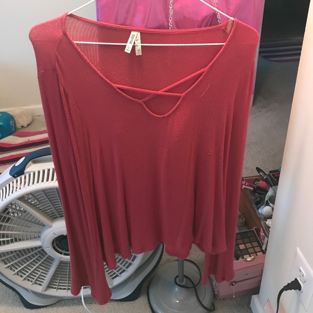 Long sleeve lace up pink top