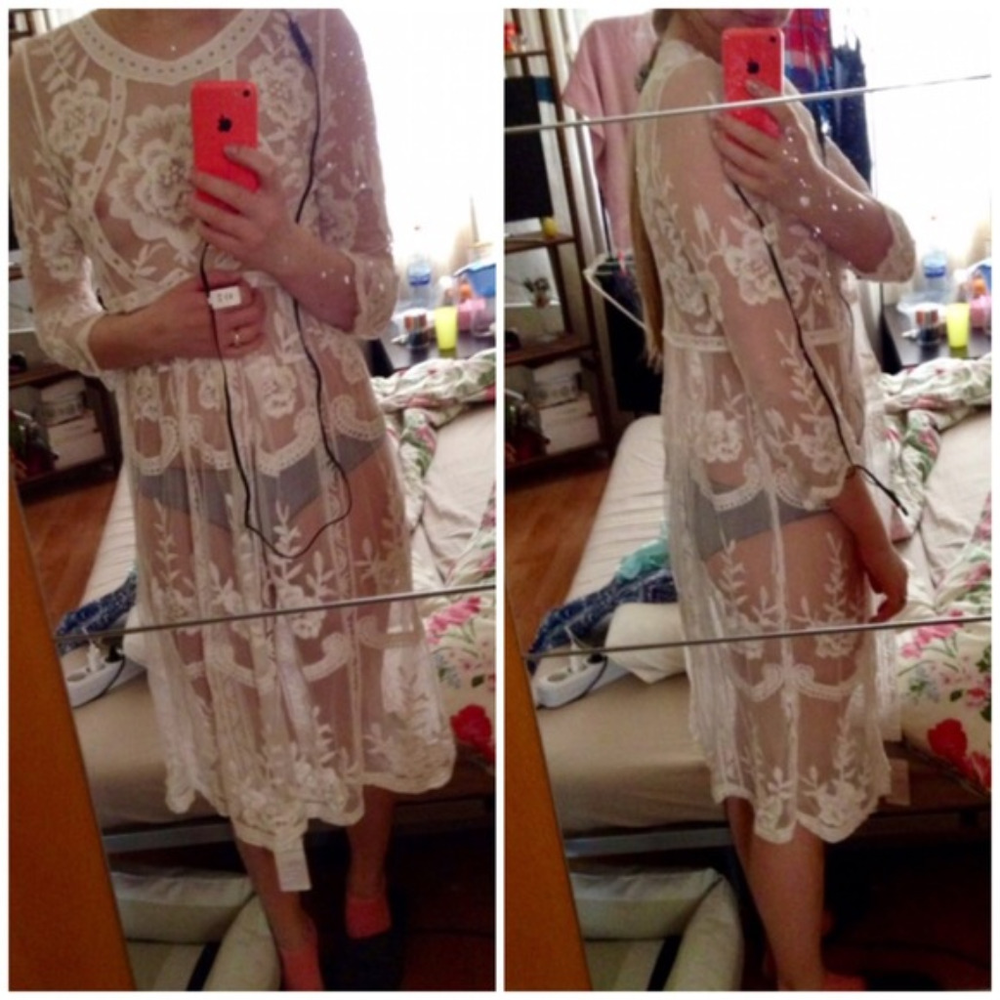 Lace Beach Sheer Bikini Swimsuit Coverup Dress NWT - Picture 5 of 7