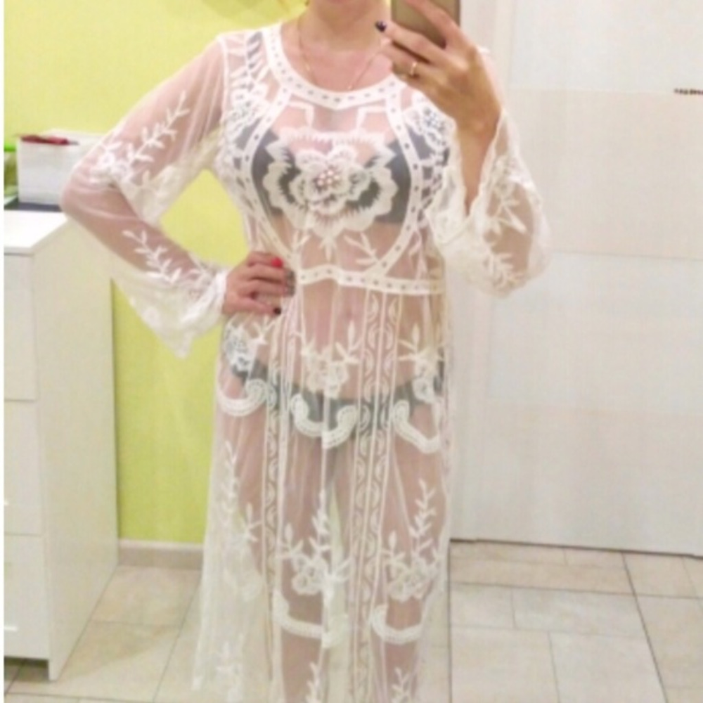 Lace Beach Sheer Bikini Swimsuit Coverup Dress NWT - Picture 3 of 7