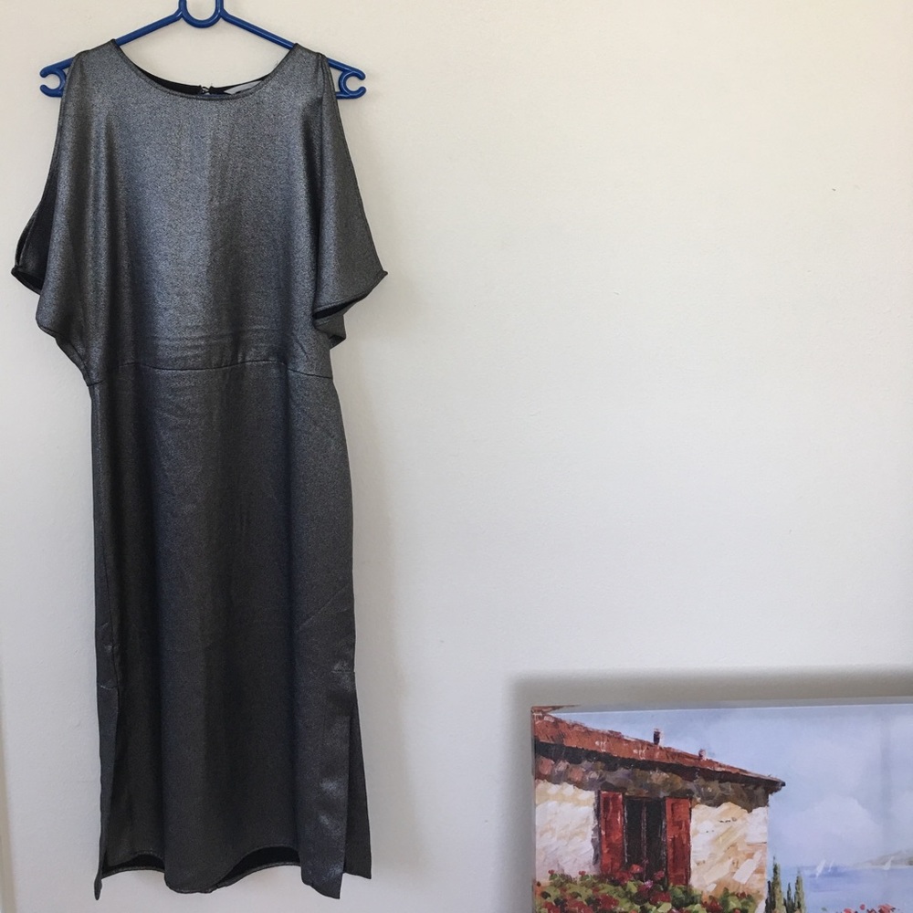 NWT H&M silver cold shoulder midi dress