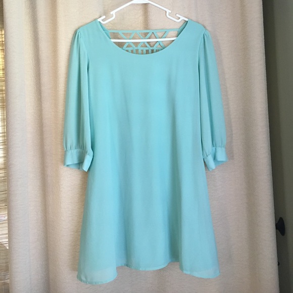 Short blue chiffon dress - Picture 1 of 2