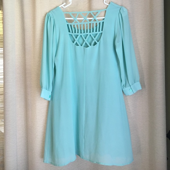 Short blue chiffon dress - Picture 2 of 2