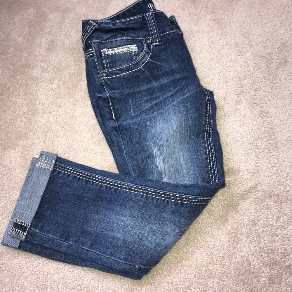 Red camel denim capris