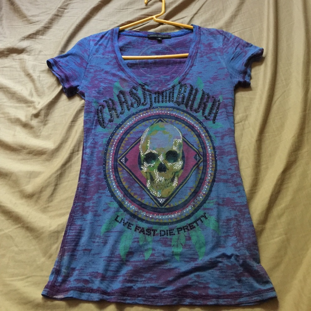 Blue and purple tie dye V-neck t-shirt