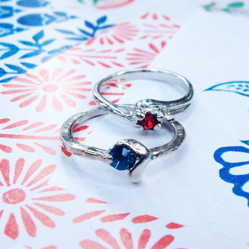 Rings with Blue and Red Jewels