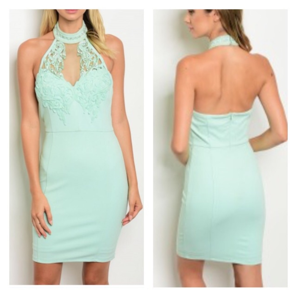 Mint Jeweled Choker bodycon dress - Picture 4 of 5