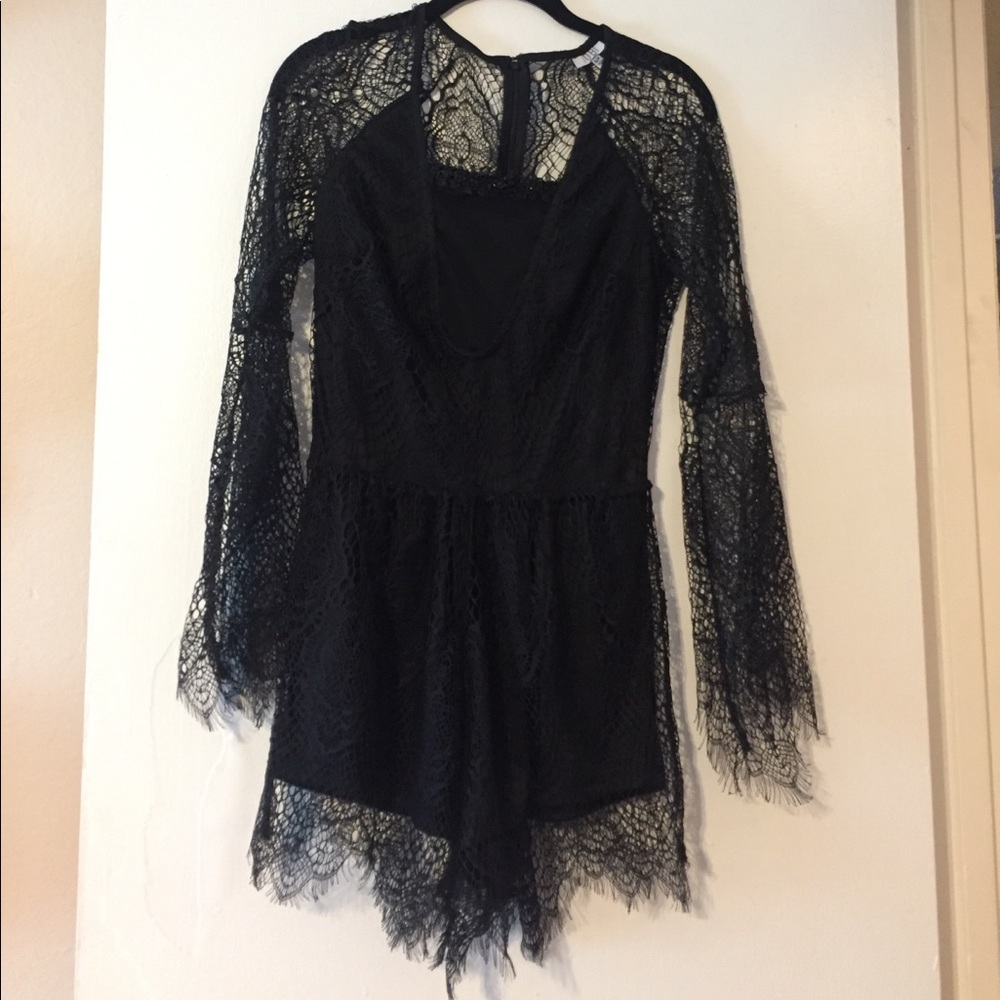 Tobi black crochet backless leotard shorts