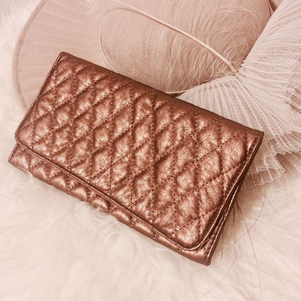Nine West Bronze Quilted Leather Clutch