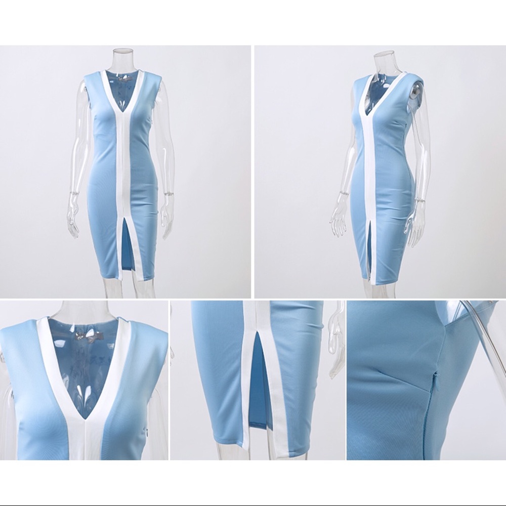🌸Host Pick🌸 Last 2! Deep V Neck Bodycon Contrast Dress - Picture 5 of 7