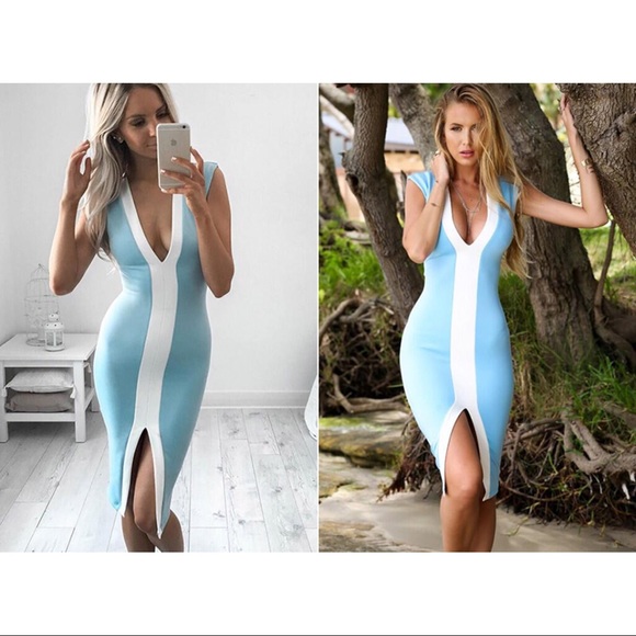 🌸Host Pick🌸 Last 2! Deep V Neck Bodycon Contrast Dress - Picture 2 of 7