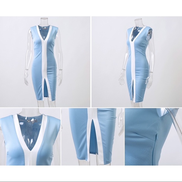 🌸Host Pick🌸 Last 2! Deep V Neck Bodycon Contrast Dress - Picture 5 of 7