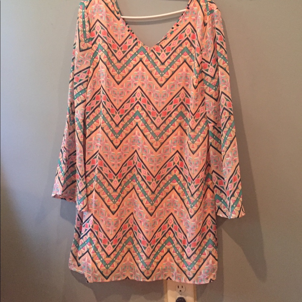 Chevron dress with bell sleeves