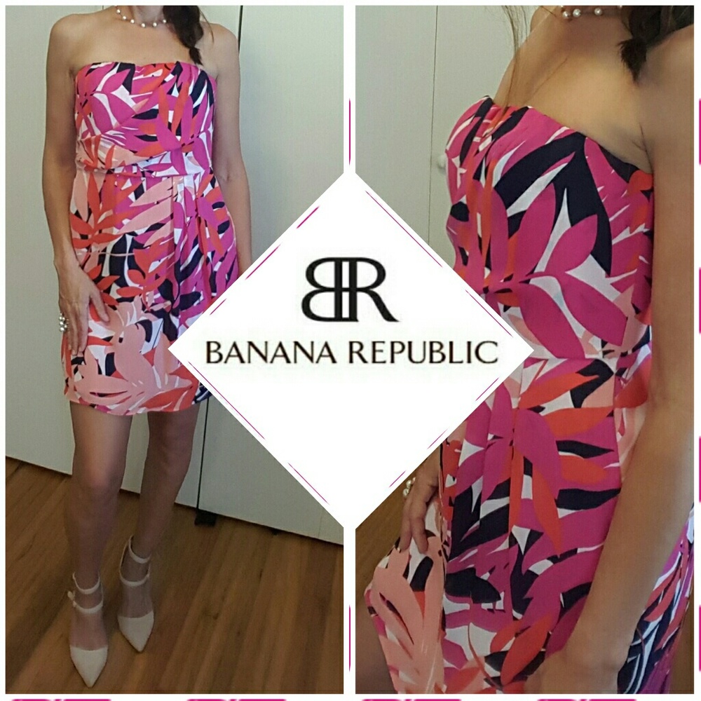 BOGO BANANA REPUBLIC Pink Tropical strapless DRESS