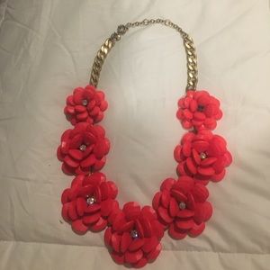 JCrew beaded rose necklace in bright pink