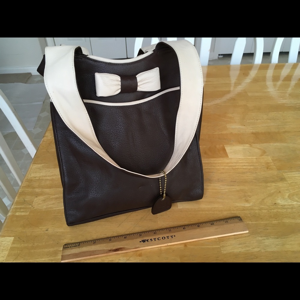 Cowhide Grain Leather Bow Handbag purse storage - Picture 1 of 7