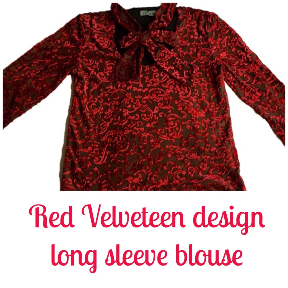 Red velveteen blouse with tie