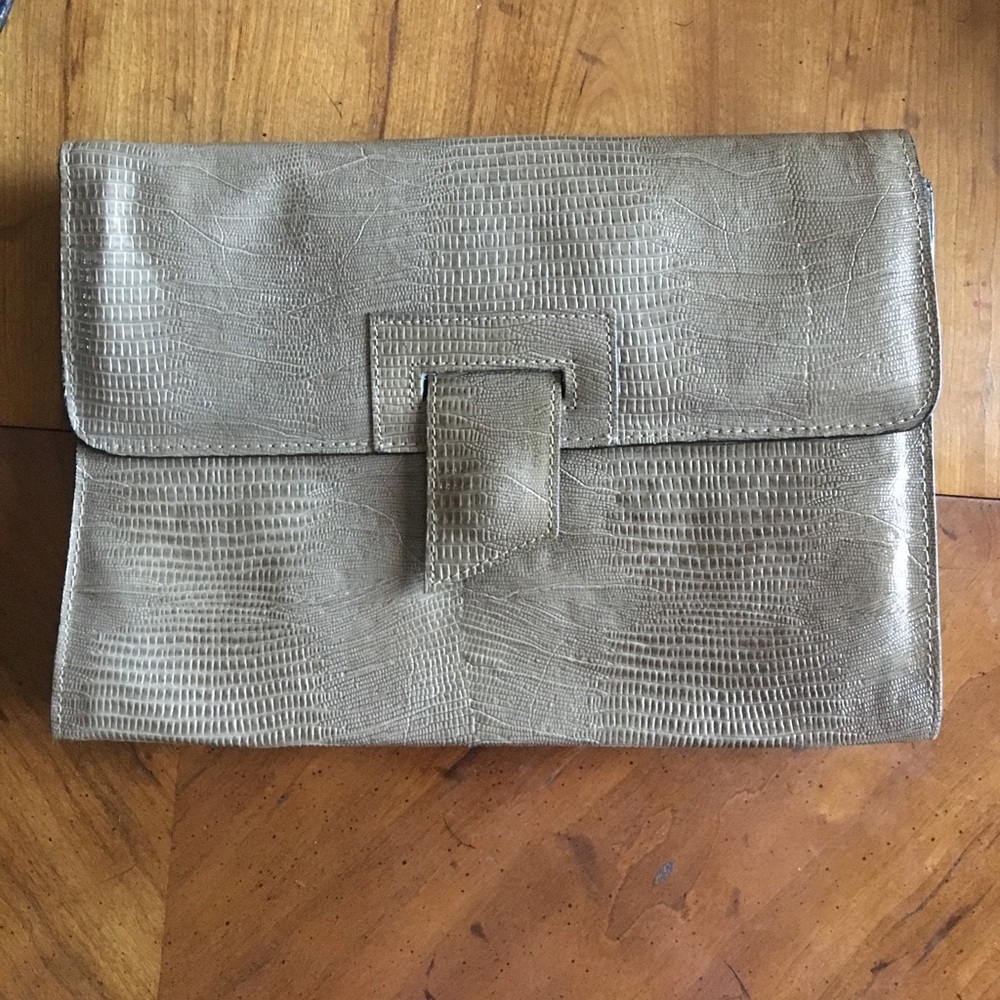 Vintage Gray Snakeskin Envelope Clutch