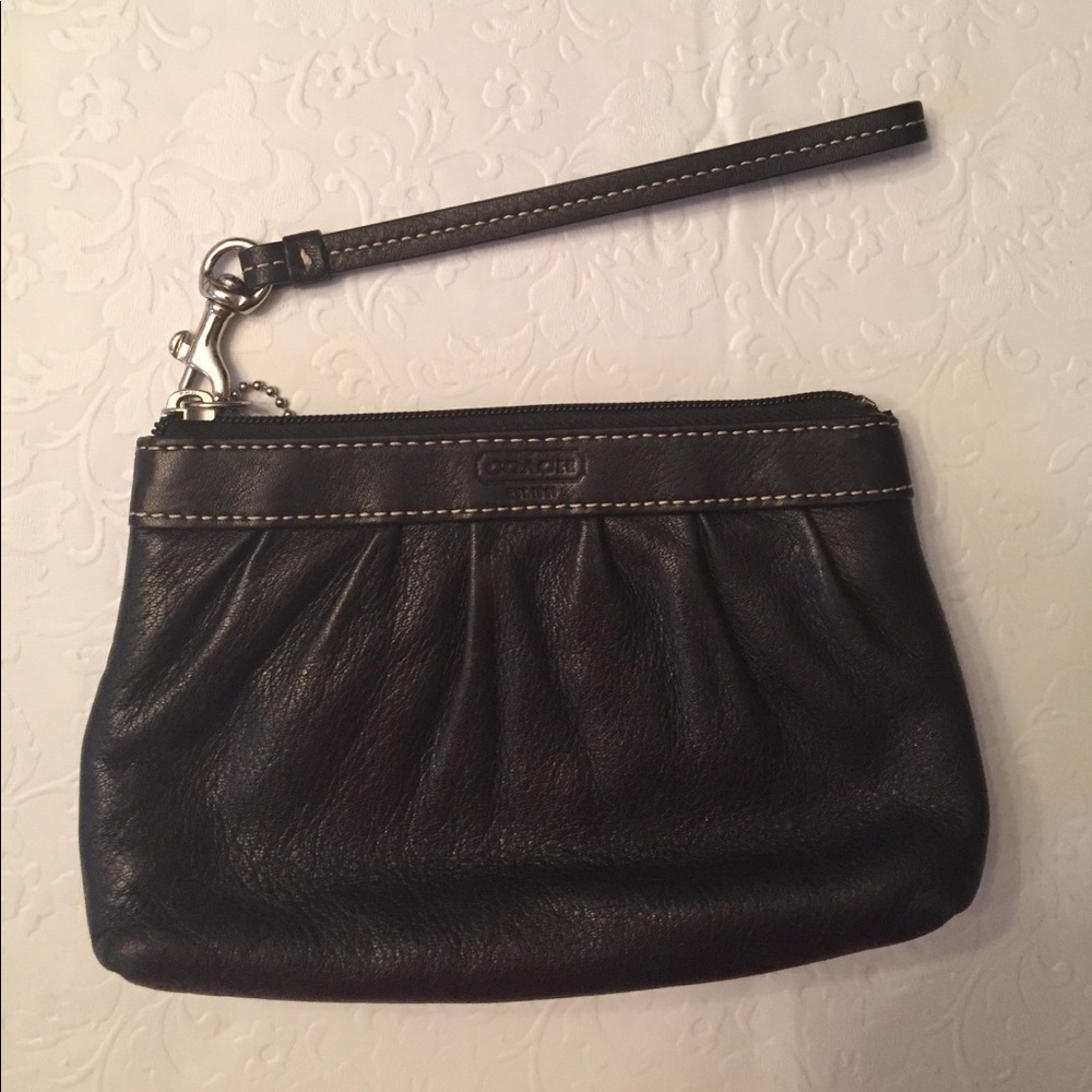 Black leather COACH wristlet