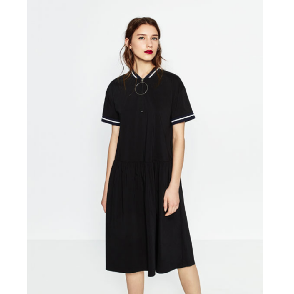 NWOT Zara Zipped Midi Dress w/ Flounce Skirt