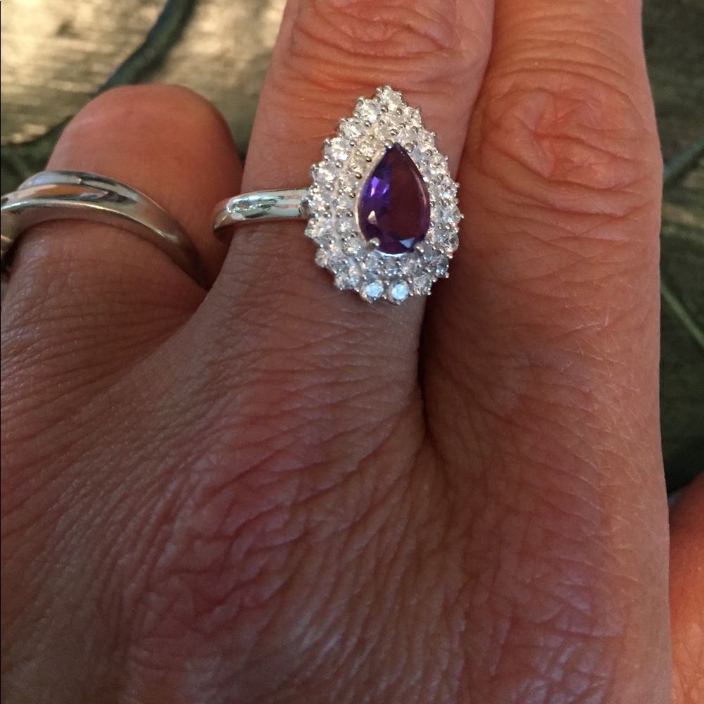 Purple Pear shape CZ Ring