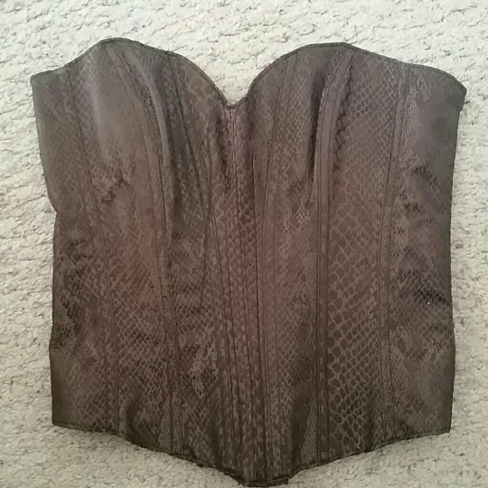 Chocolate and gold zip side and tie back corset.