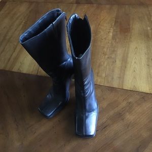 Aldo Black Leather Midi Square Toe Boots