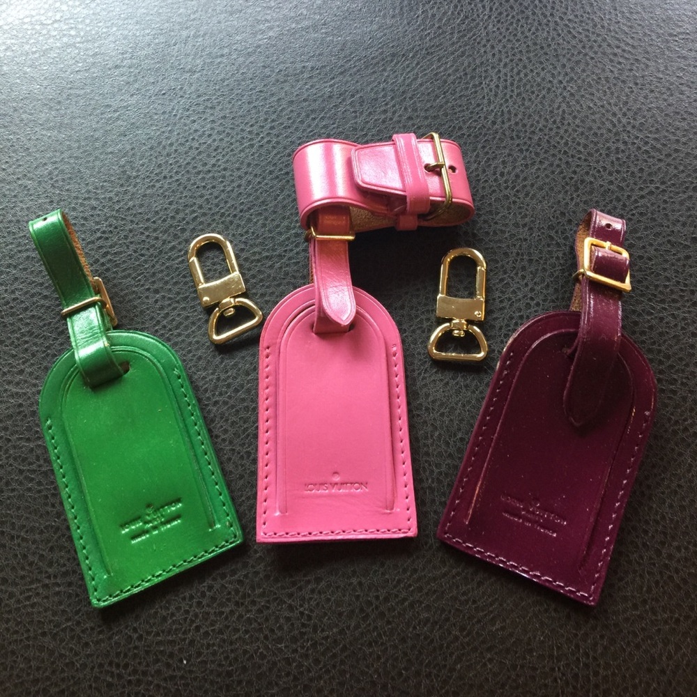 Green Pink and Plum painted Luggage Tags