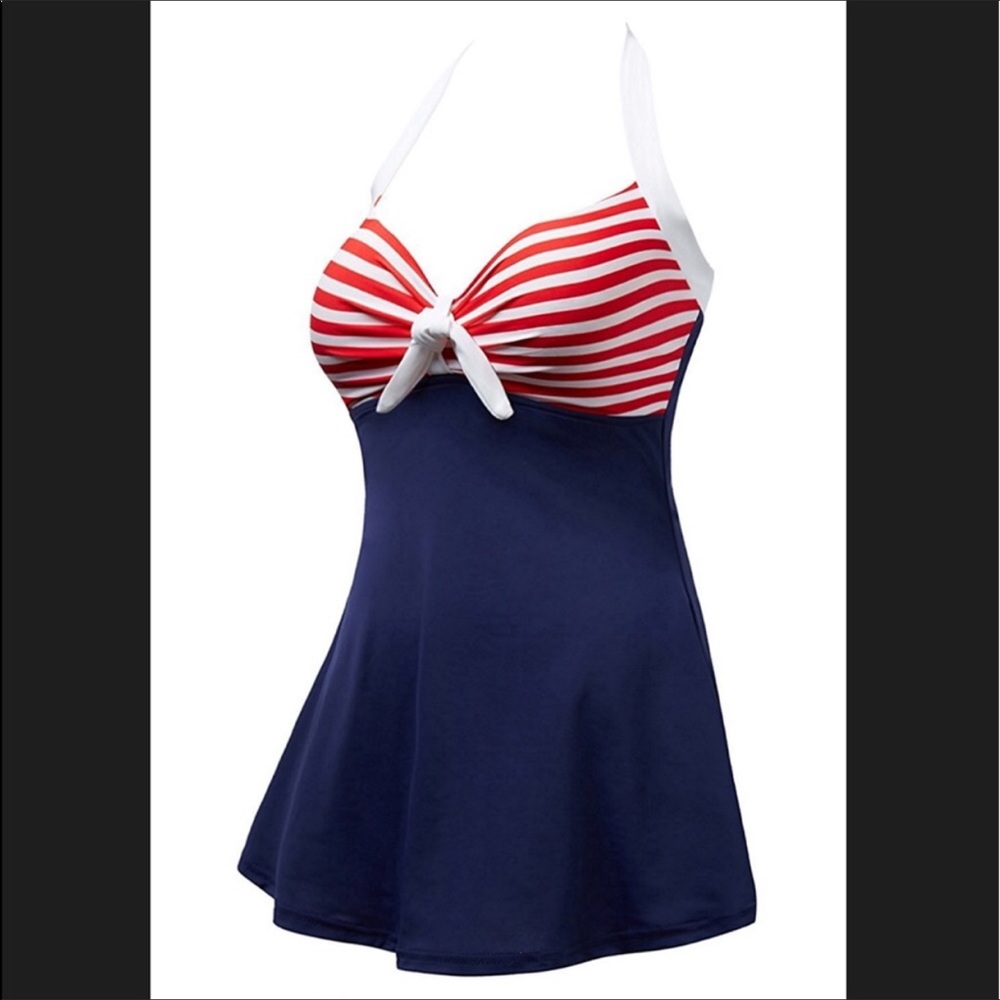 Halter sexy striped red blue pin up sailor suit - Picture 2 of 4