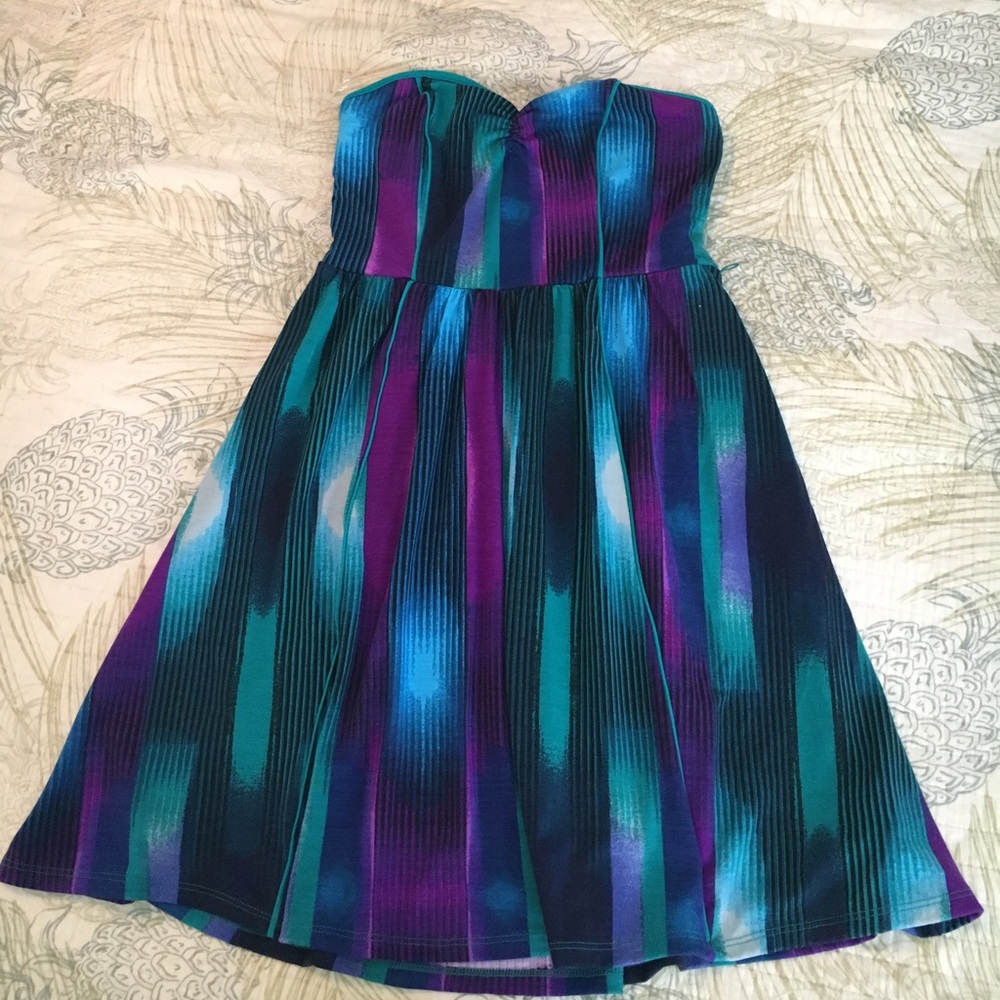Purple and Teal Strapless Dress
