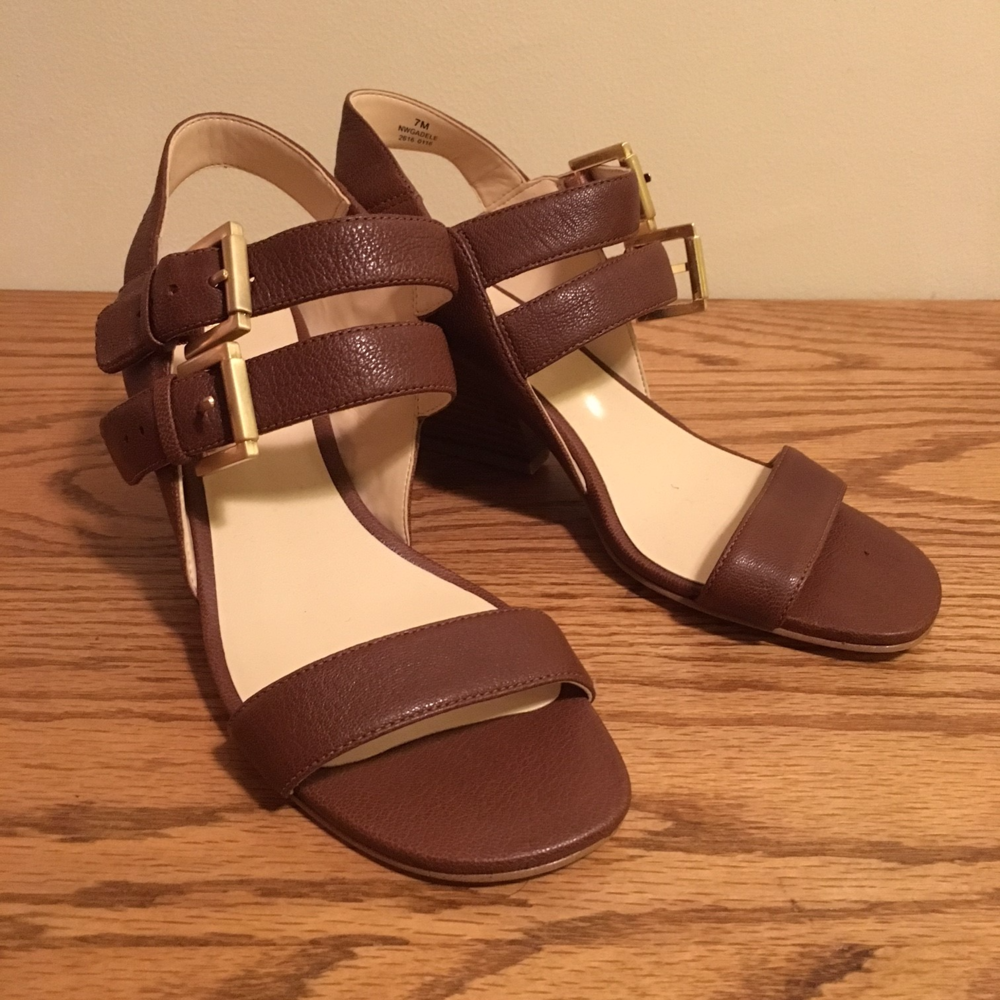 Nine West "Gadele" Cognac Leather Wedge Sandal