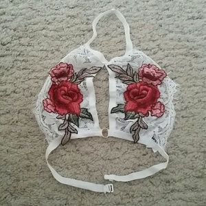 White lace with roses string halter top.