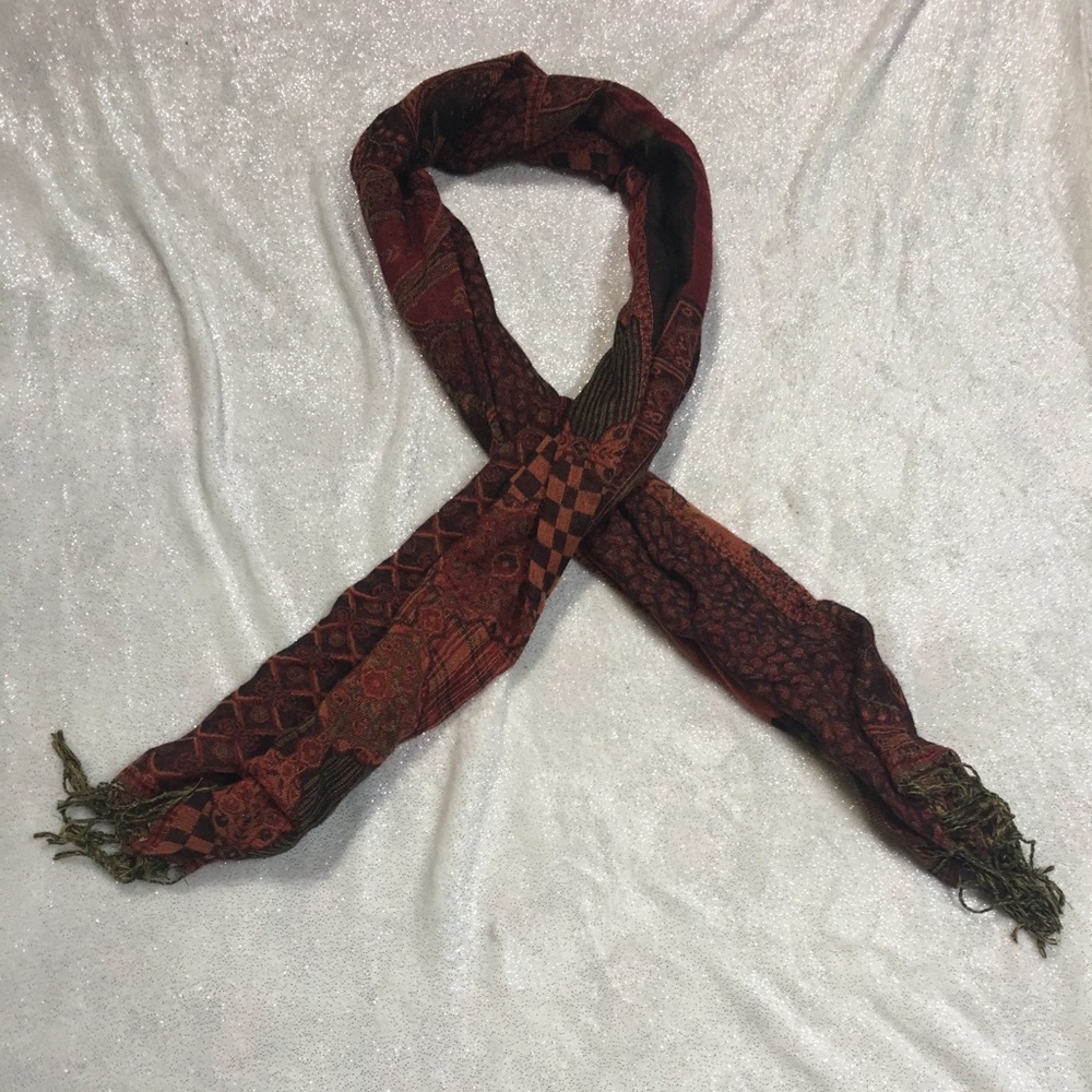 A brown and burgundy with print