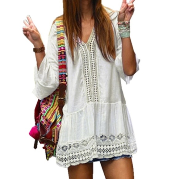 Beach Coverup Tunic Sexy Black or White Boho Dress - Picture 2 of 8