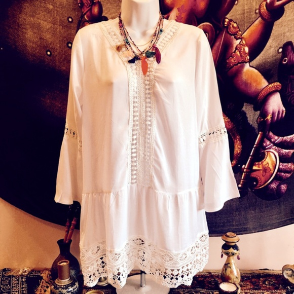 Beach Coverup Tunic Sexy Black or White Boho Dress - Picture 3 of 8