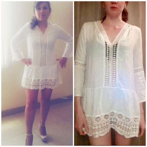 Beach Coverup Tunic Sexy Black or White Boho Dress - Picture 5 of 8