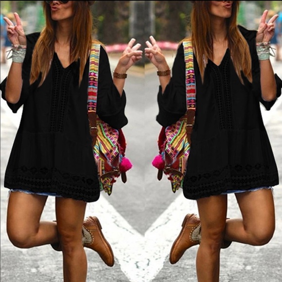 Beach Coverup Tunic Sexy Black or White Boho Dress - Picture 6 of 8