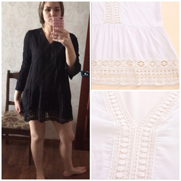 Beach Coverup Tunic Sexy Black or White Boho Dress - Picture 7 of 8