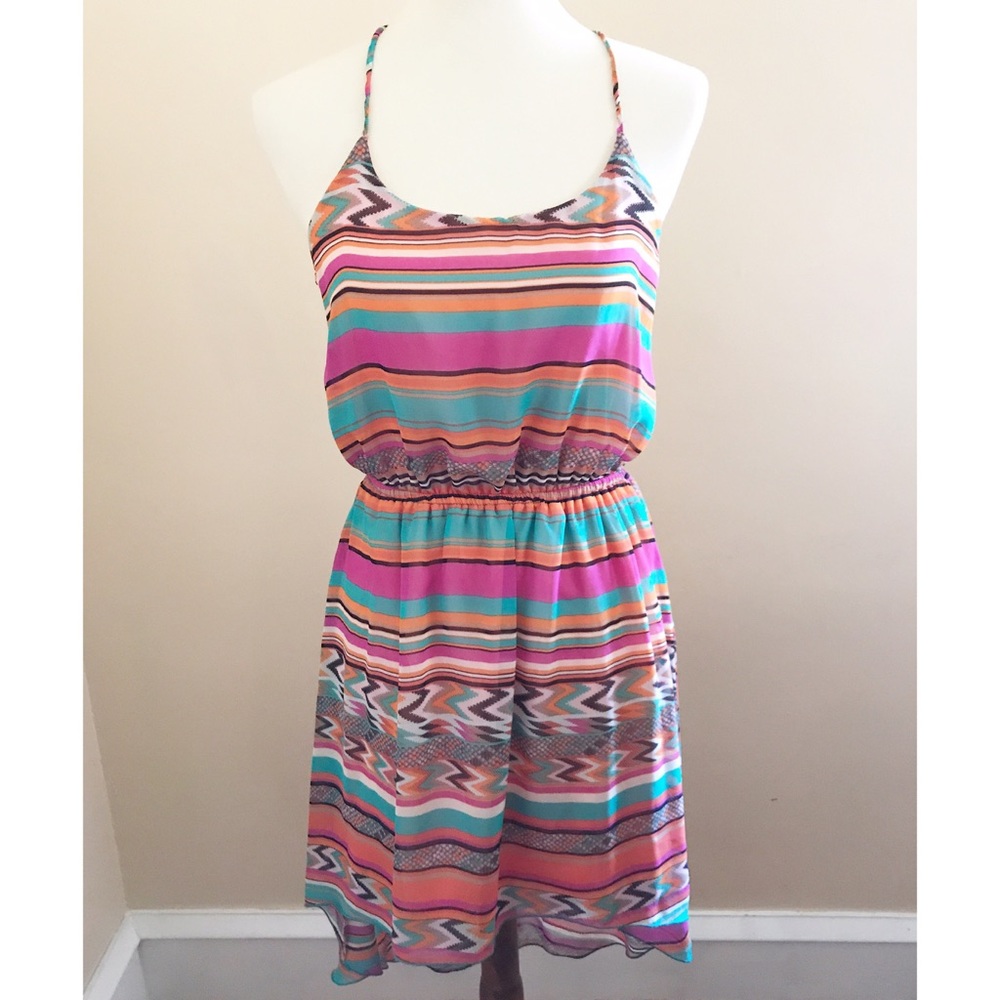 Spaghetti Strap Striped High Low Dress