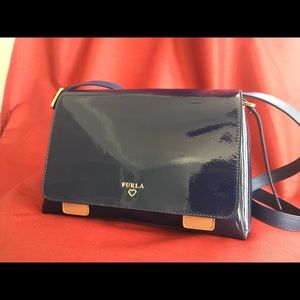 Furla Crossbody Handbag Navy Blue Leather Authenti