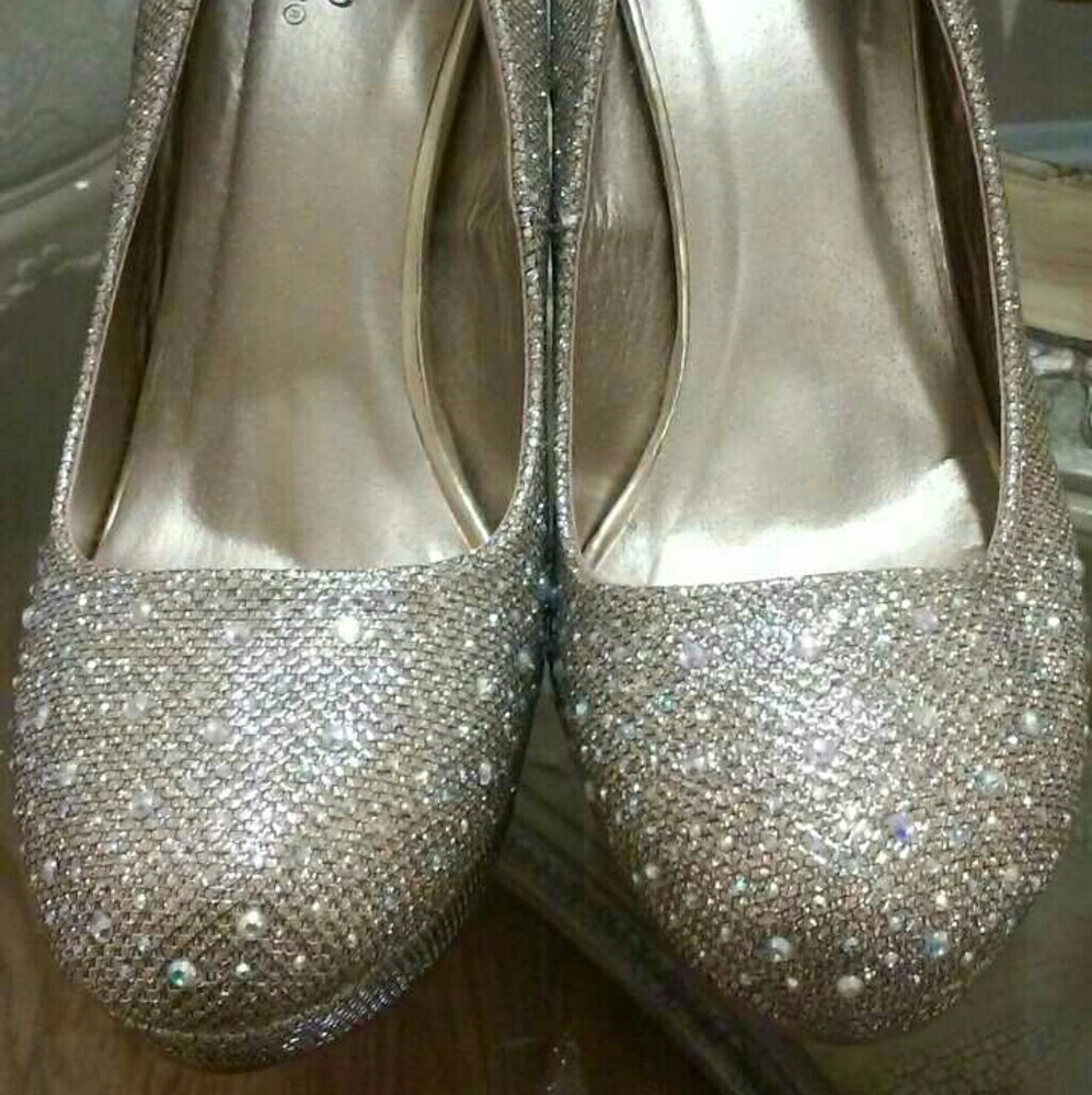 Qupid Gold Glitter Heels With Rhinestones
