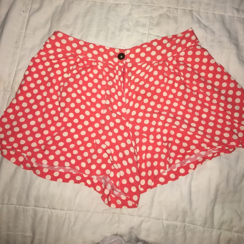 Pink and white polka dot shorts